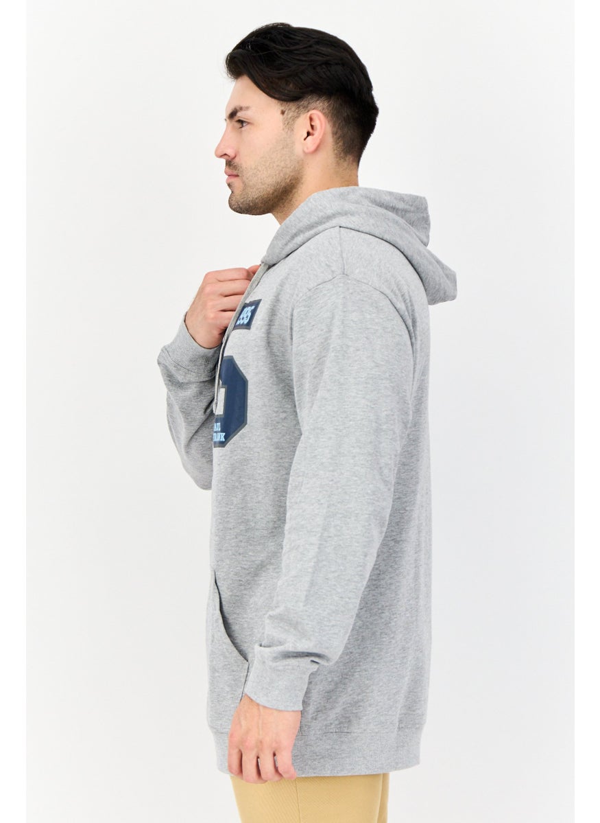 Men Printed Long Sleeves Full Zip Hoodie, Light Grey