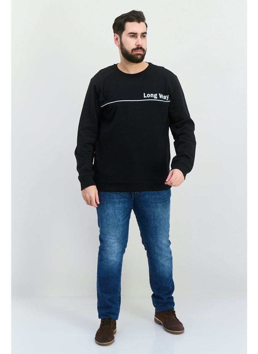 Men Crew Neck Long Sleeves Graphic Print Sweatshirt, Black
