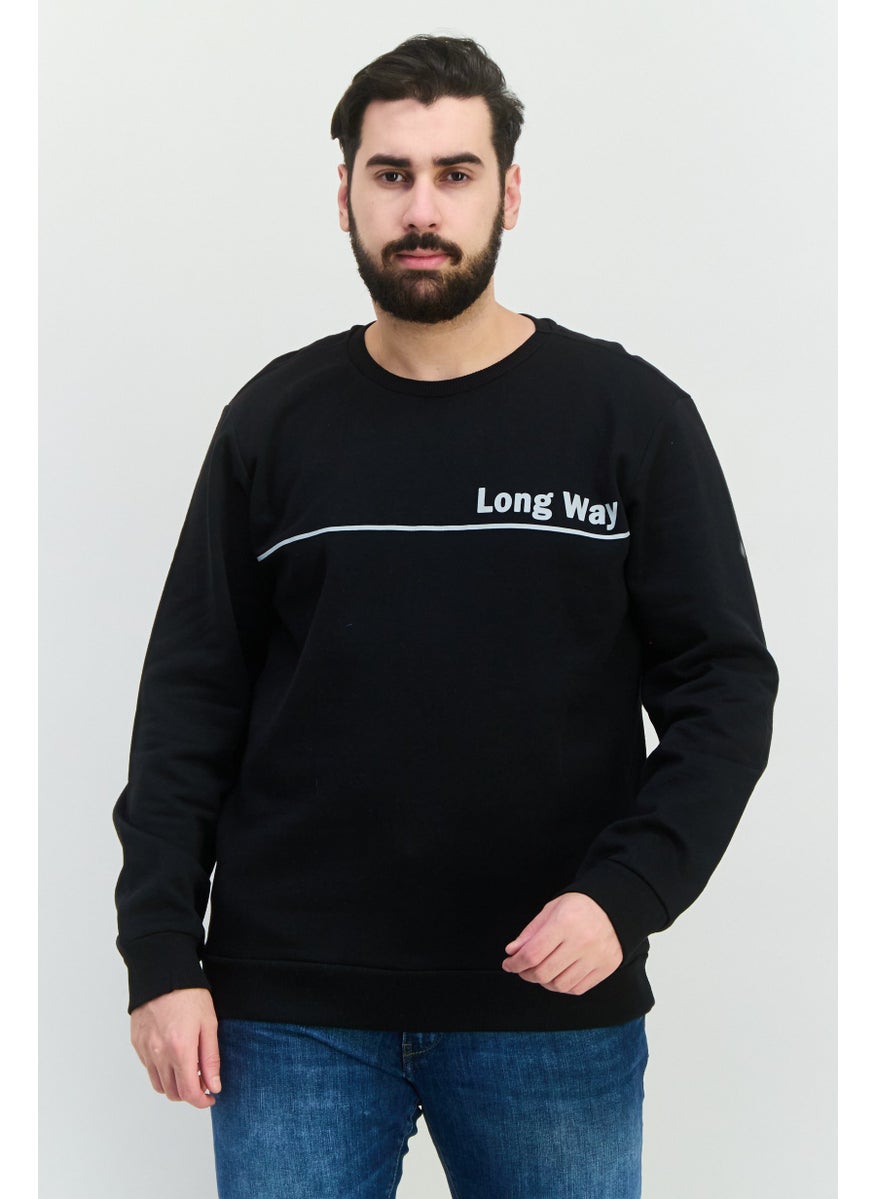 Men Crew Neck Long Sleeves Graphic Print Sweatshirt, Black