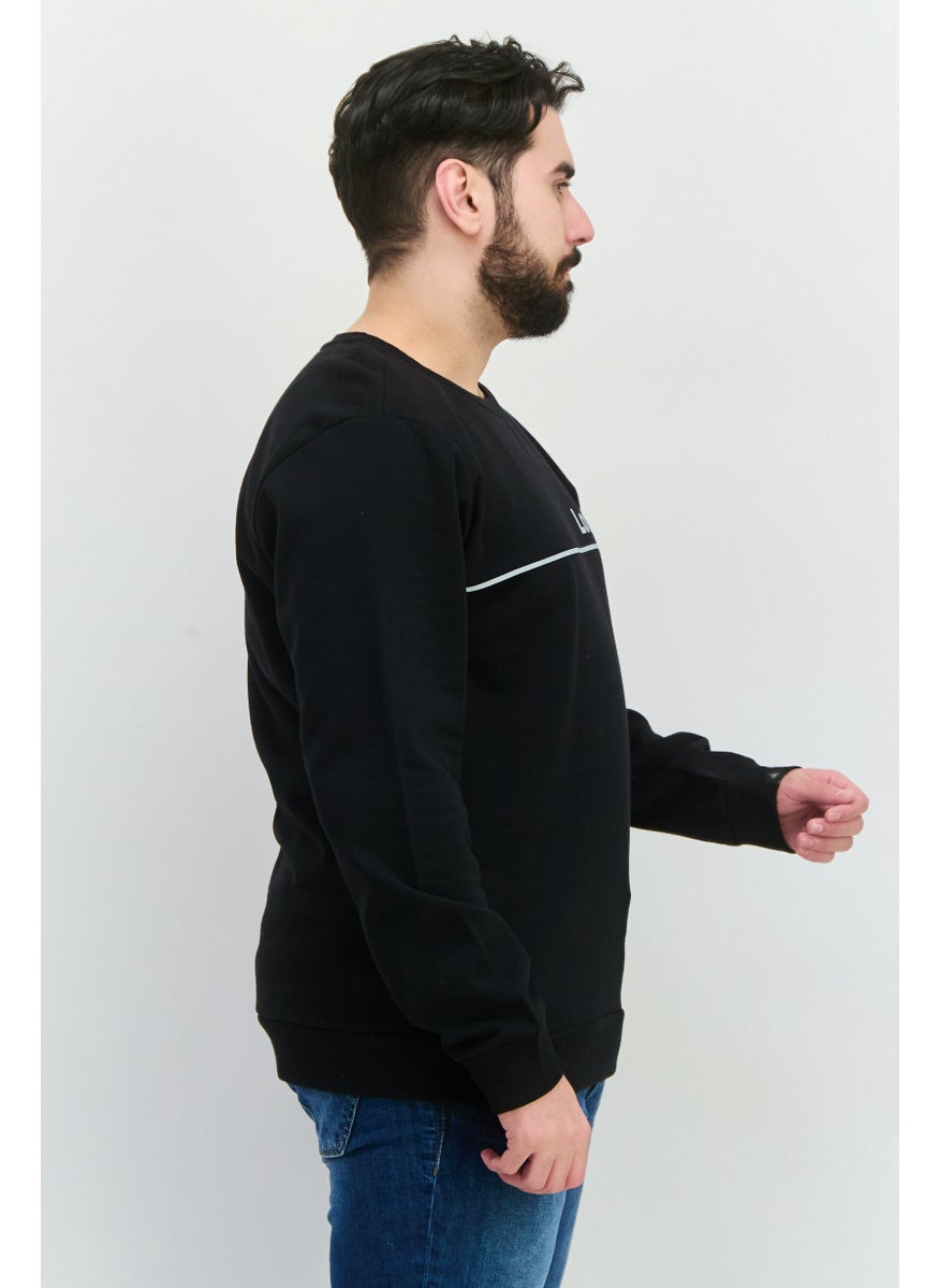 Men Crew Neck Long Sleeves Graphic Print Sweatshirt, Black