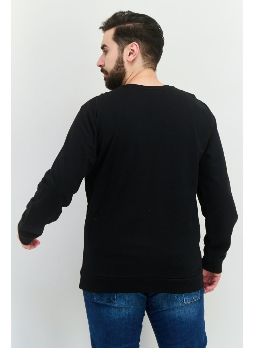 Men Crew Neck Long Sleeves Graphic Print Sweatshirt, Black