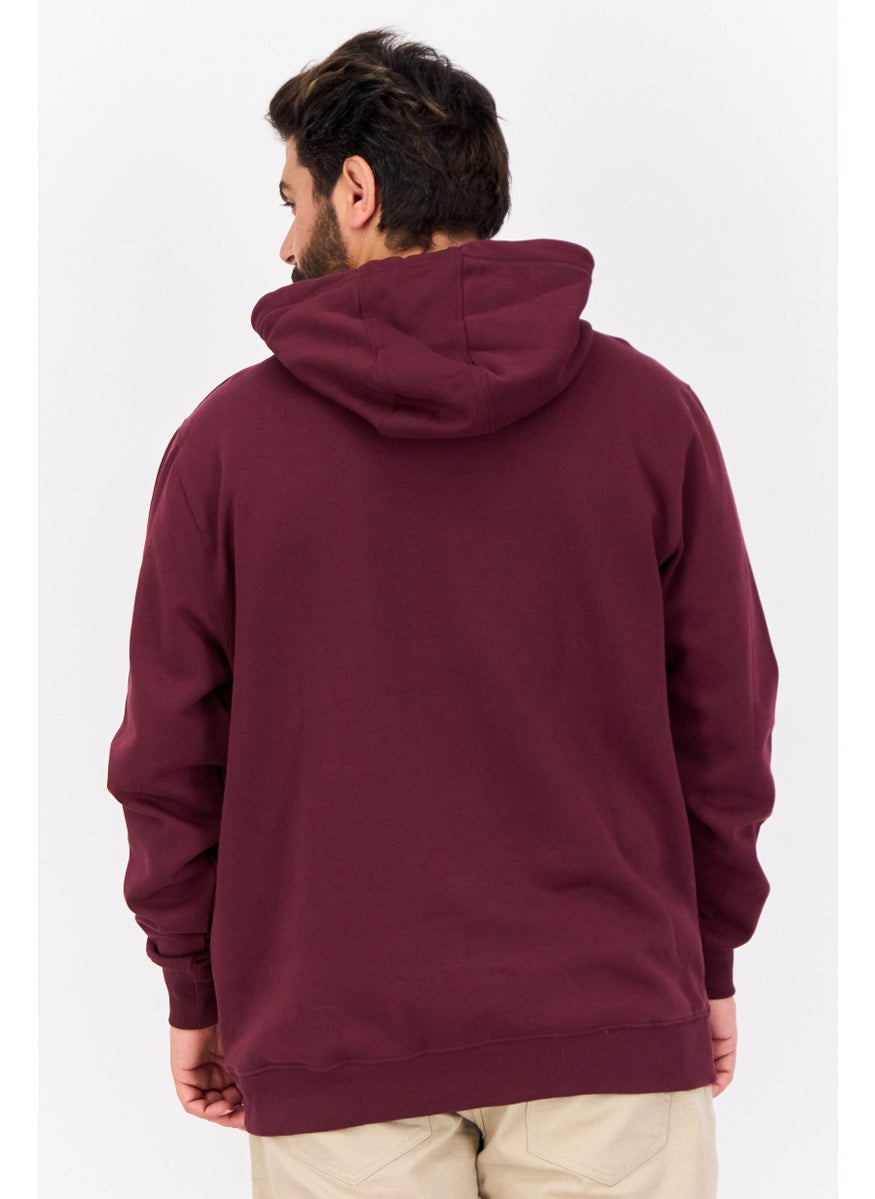 Men Hooded Brand Logo Long Sleeves Sweatshirt, Burgundy
