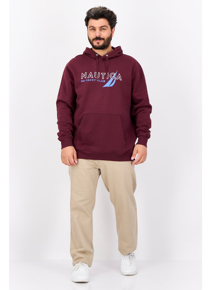 Men Hooded Brand Logo Long Sleeves Sweatshirt, Burgundy
