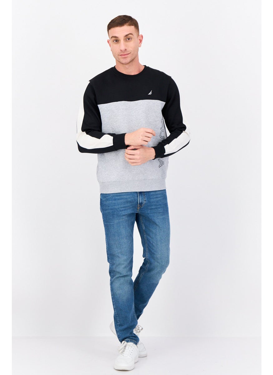 Men Crew Neck Brand Logo Long Sleeve Sweatshirt, Multicolor