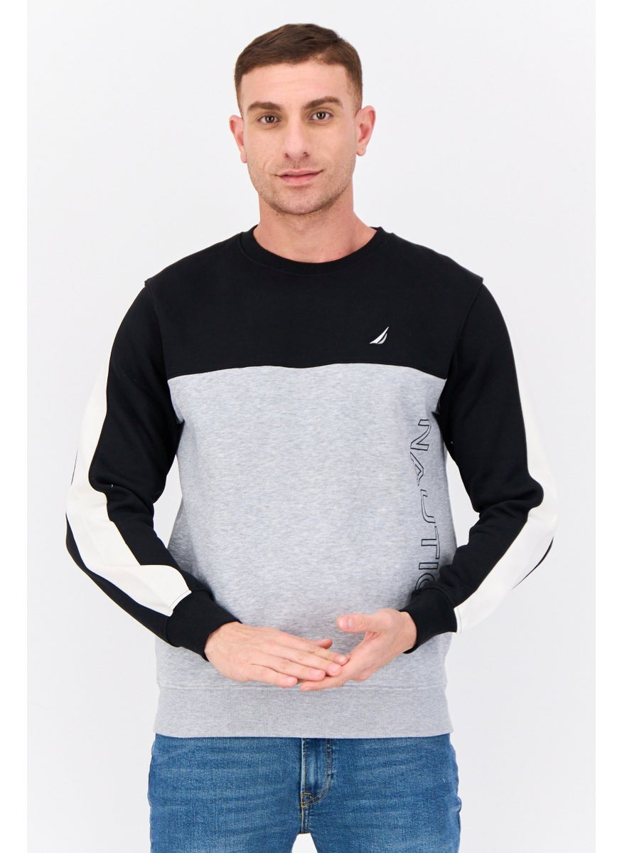 Men Crew Neck Brand Logo Long Sleeve Sweatshirt, Multicolor
