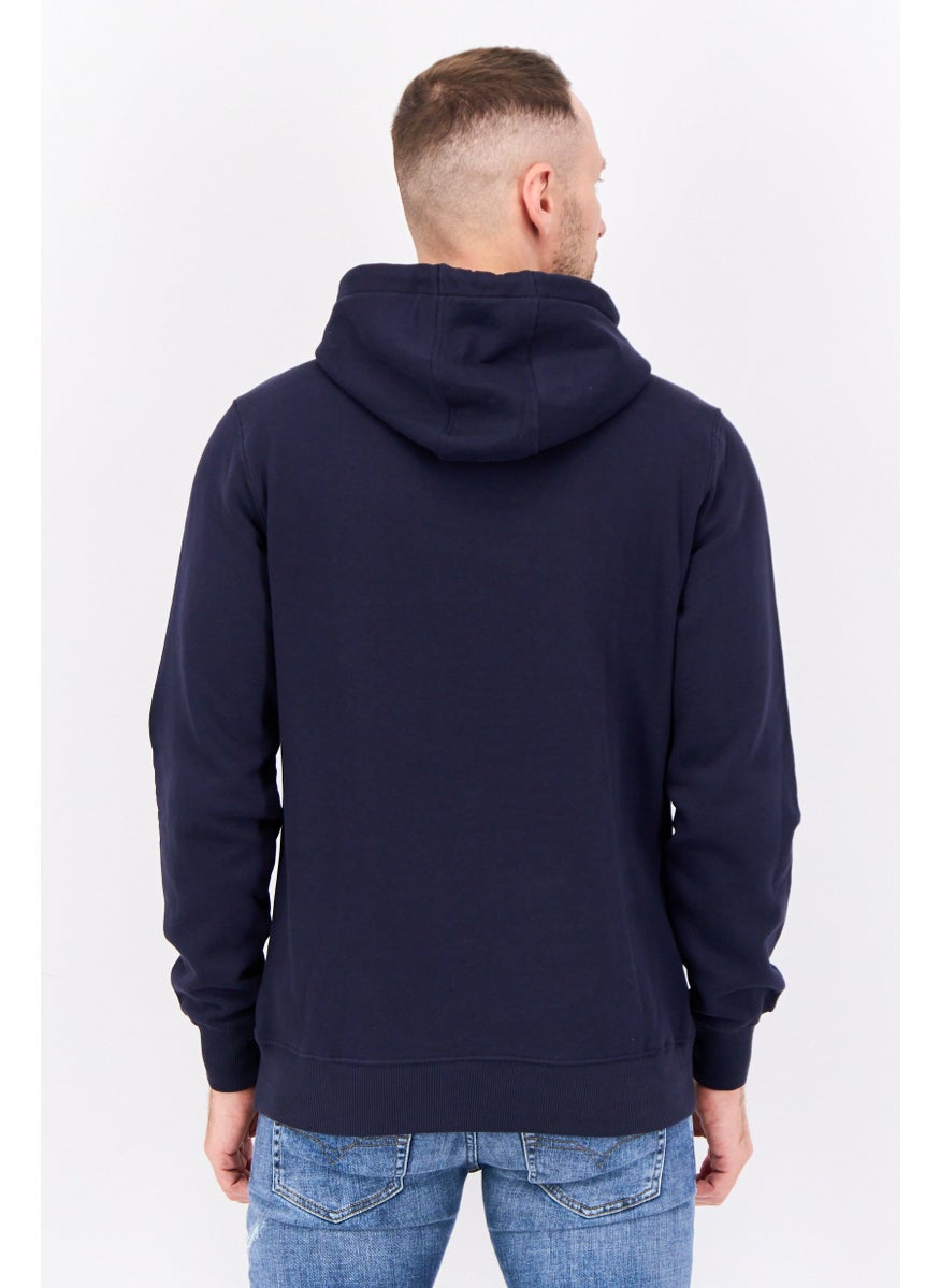 Men Graphic Print Long Sleeves Hoodie, Navy