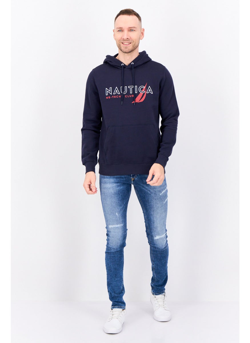 Men Graphic Print Long Sleeves Hoodie, Navy