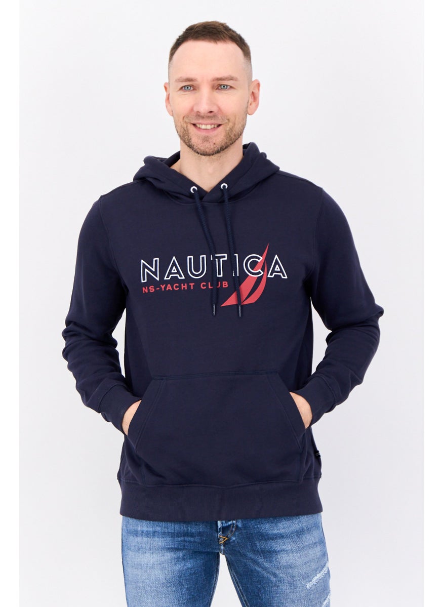 Men Graphic Print Long Sleeves Hoodie, Navy