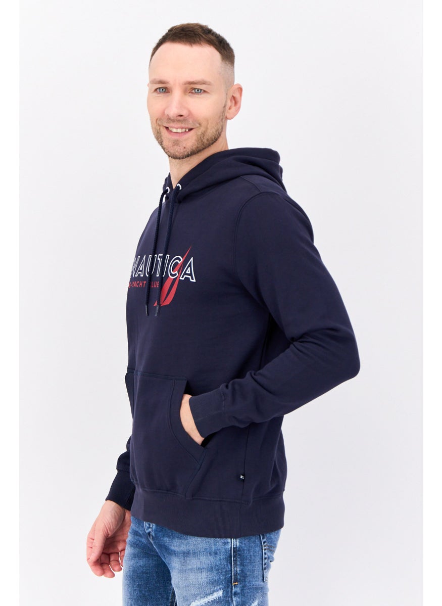 Men Graphic Print Long Sleeves Hoodie, Navy