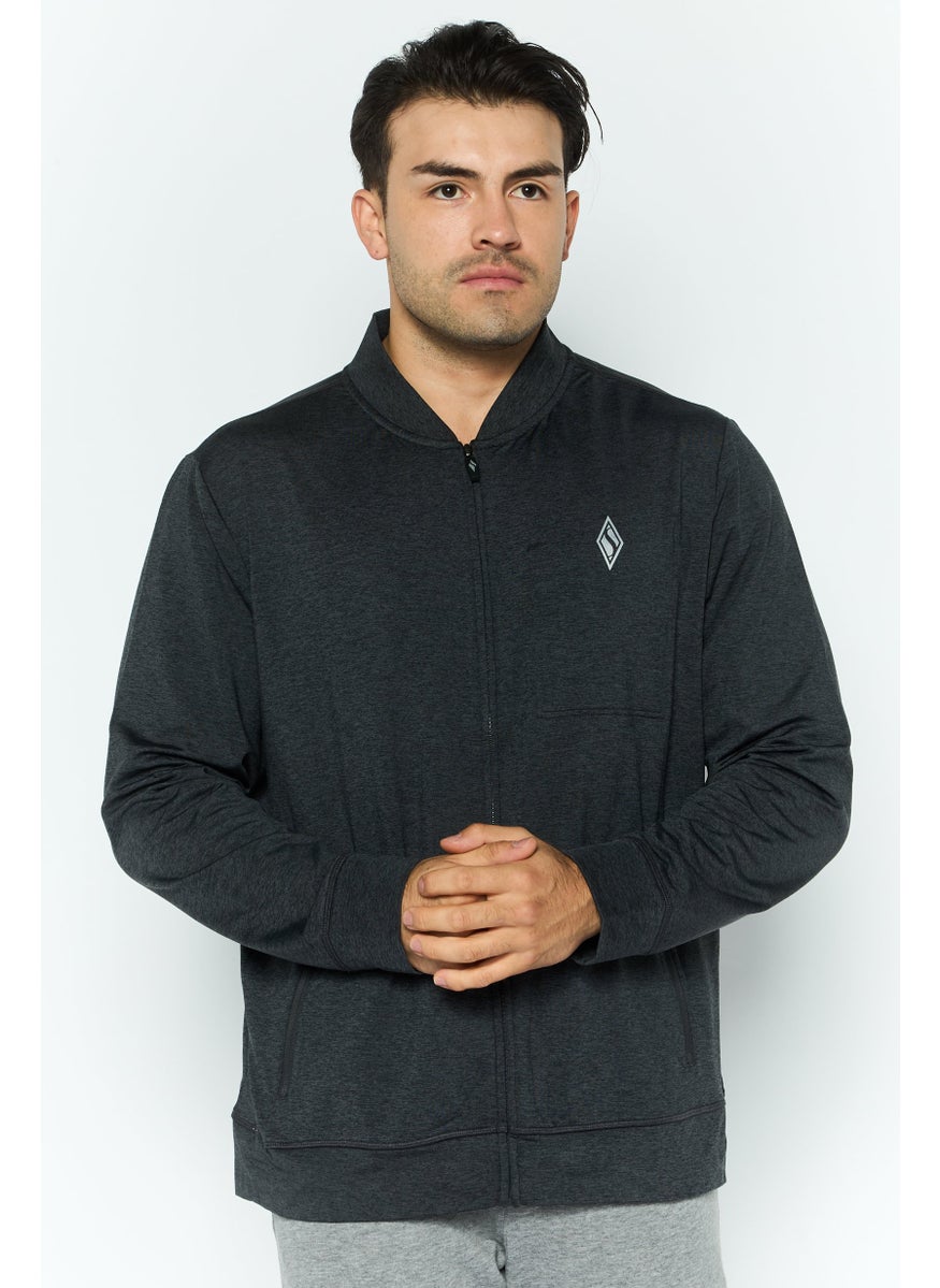 Men Sportswear Fit Long Sleeve Outdoor Hoodie, Charcoal