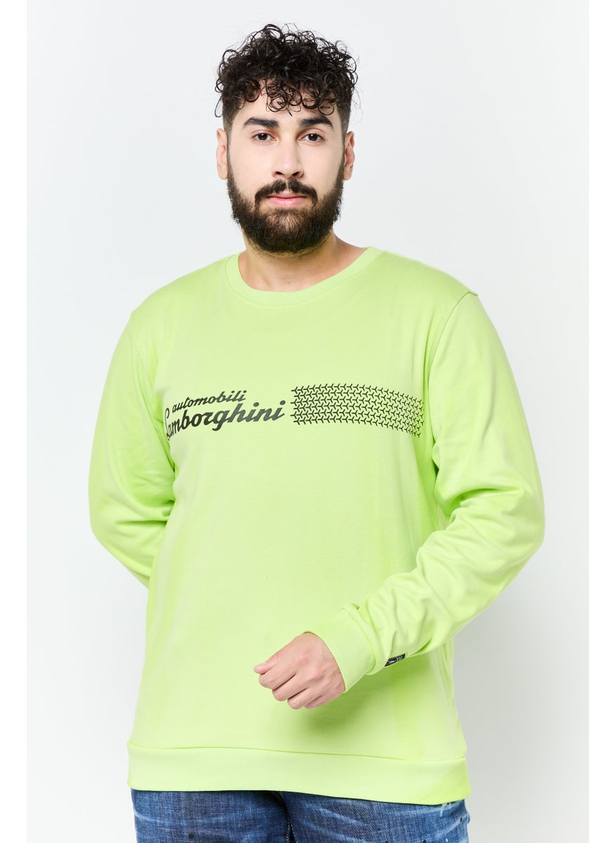 Men Crew Neck Graphic Print Long Sleeves Sweatshirt, Lime
