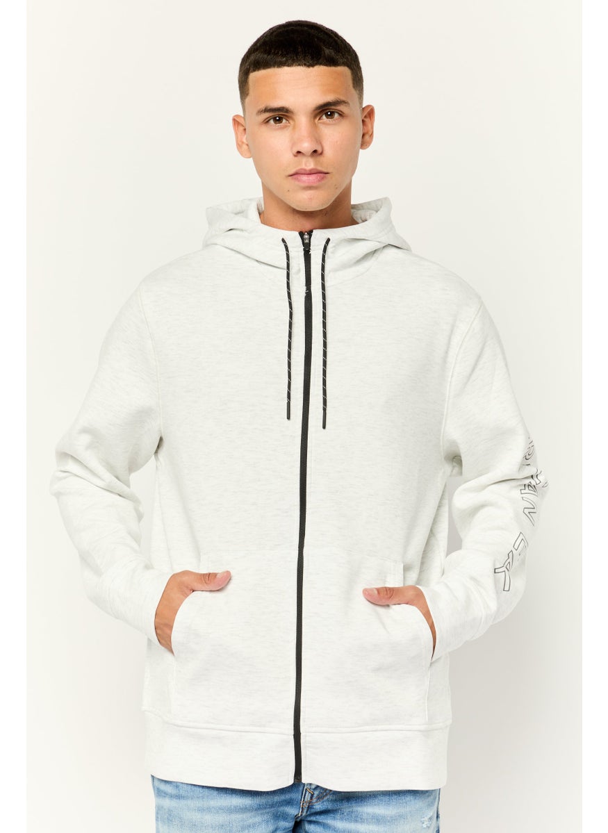 Men Heather Long Sleeves Hooded Sweatshirts, Light Grey