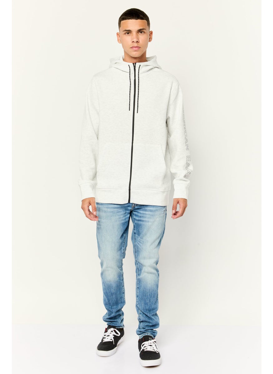 Men Heather Long Sleeves Hooded Sweatshirts, Light Grey