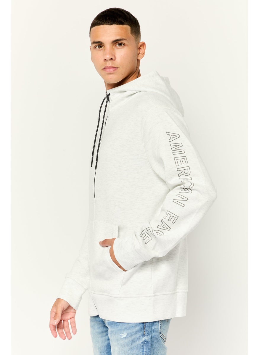 Men Heather Long Sleeves Hooded Sweatshirts, Light Grey