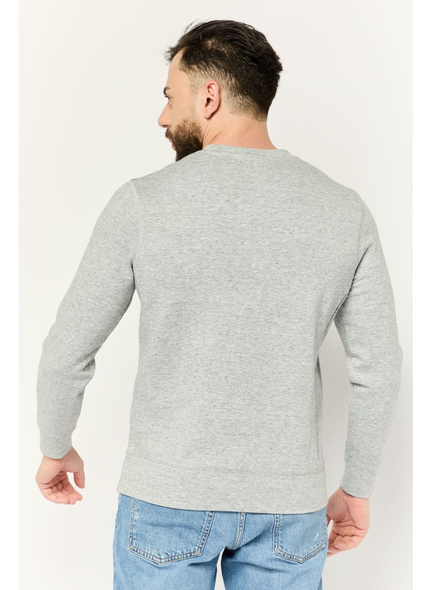 Men Crew Neck Long Sleeve Brand Logo Sweatshirt, Heather Grey