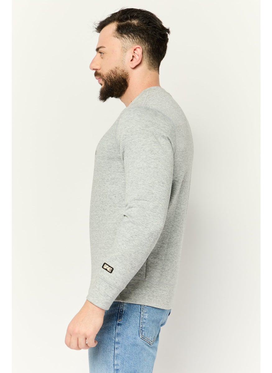 Men Crew Neck Long Sleeve Brand Logo Sweatshirt, Heather Grey