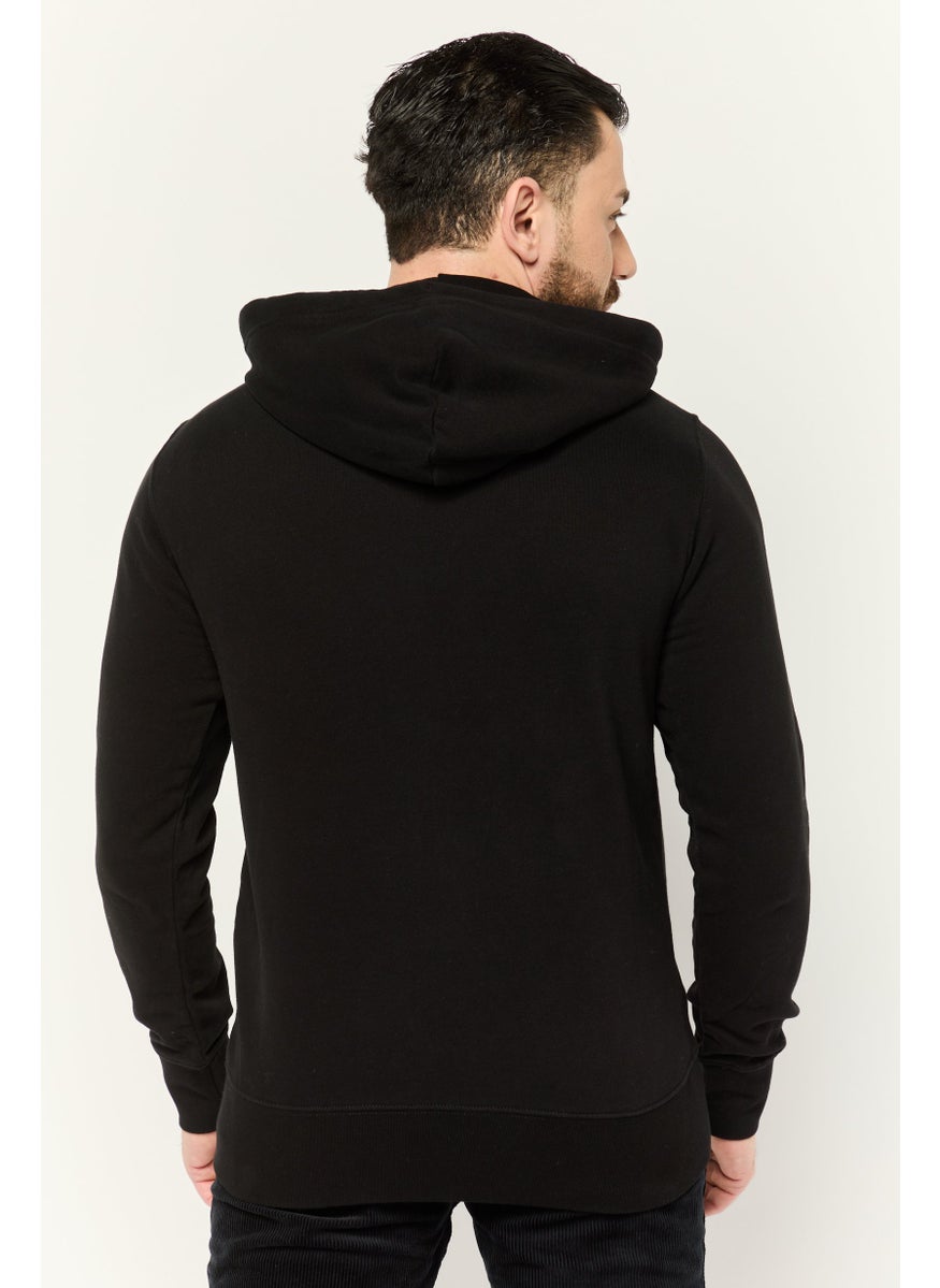 Men Long Sleeve Embroidered Logo FullZip Hoodie, Black