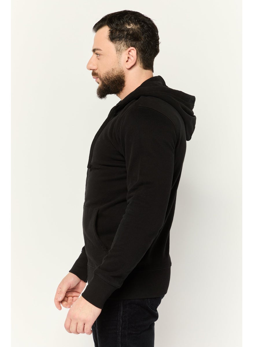 Men Long Sleeve Embroidered Logo FullZip Hoodie, Black