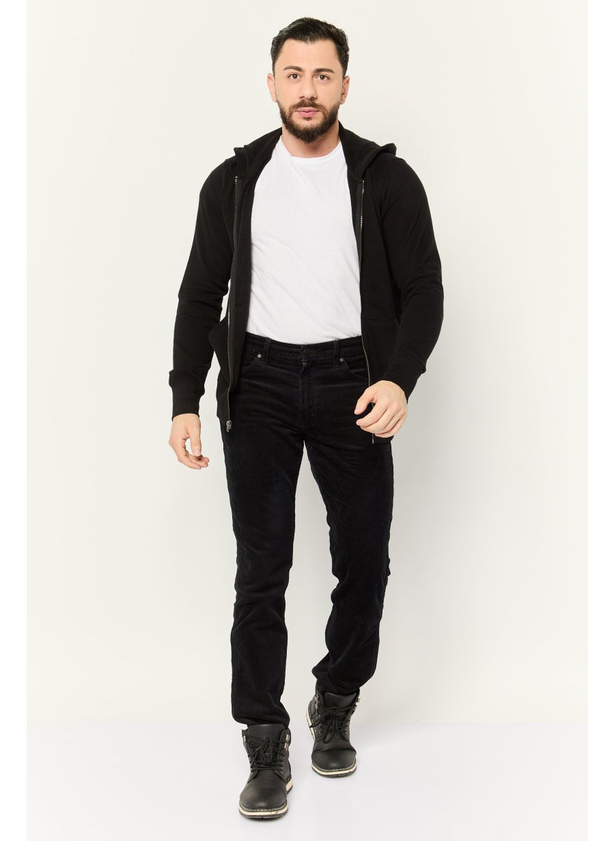 Men Long Sleeve Embroidered Logo FullZip Hoodie, Black