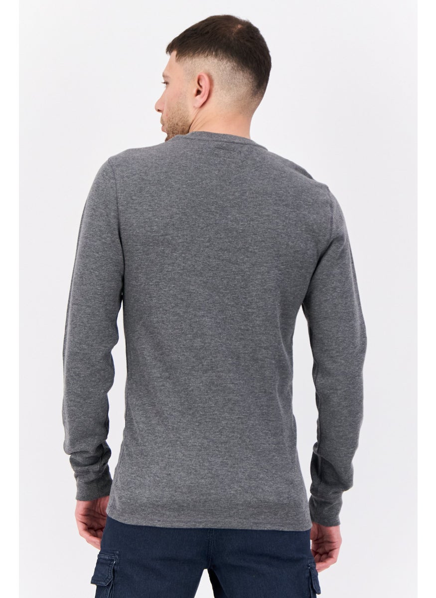 Men Crew Neck Embroidered Logo Long Sleeves Sweatshirt, Grey