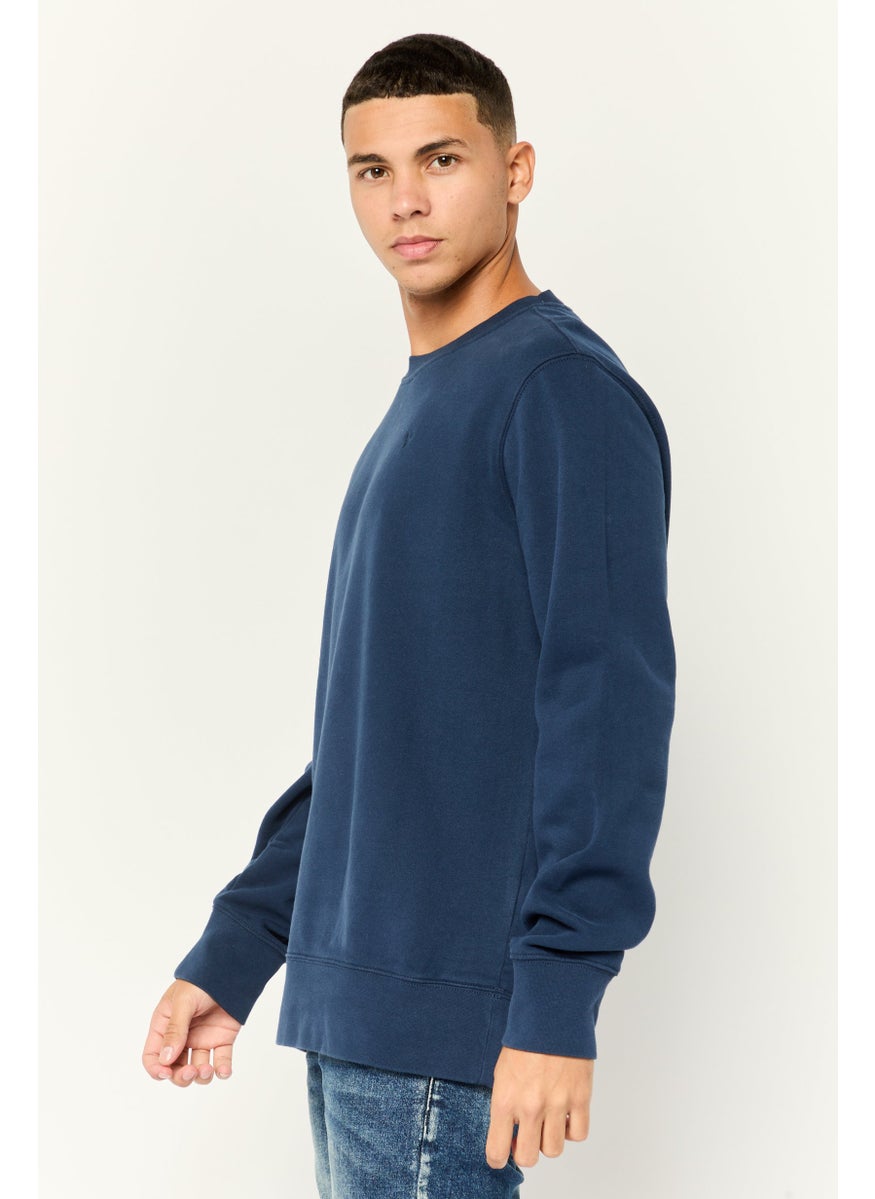 Men Crew Neck Embroidered Logo Long Sleeves Sweatshirt, Navy