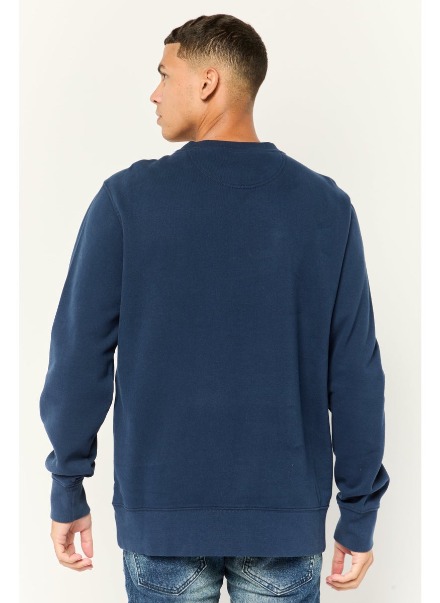 Men Crew Neck Embroidered Logo Long Sleeves Sweatshirt, Navy