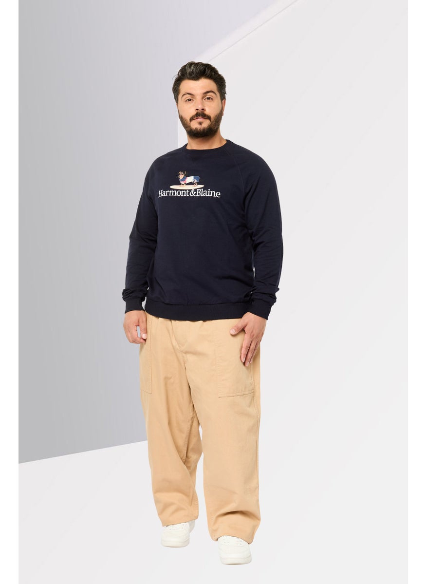 Men Crew Neck Brand Logo Long Sleeves Sweatshirt, Navy Combo
