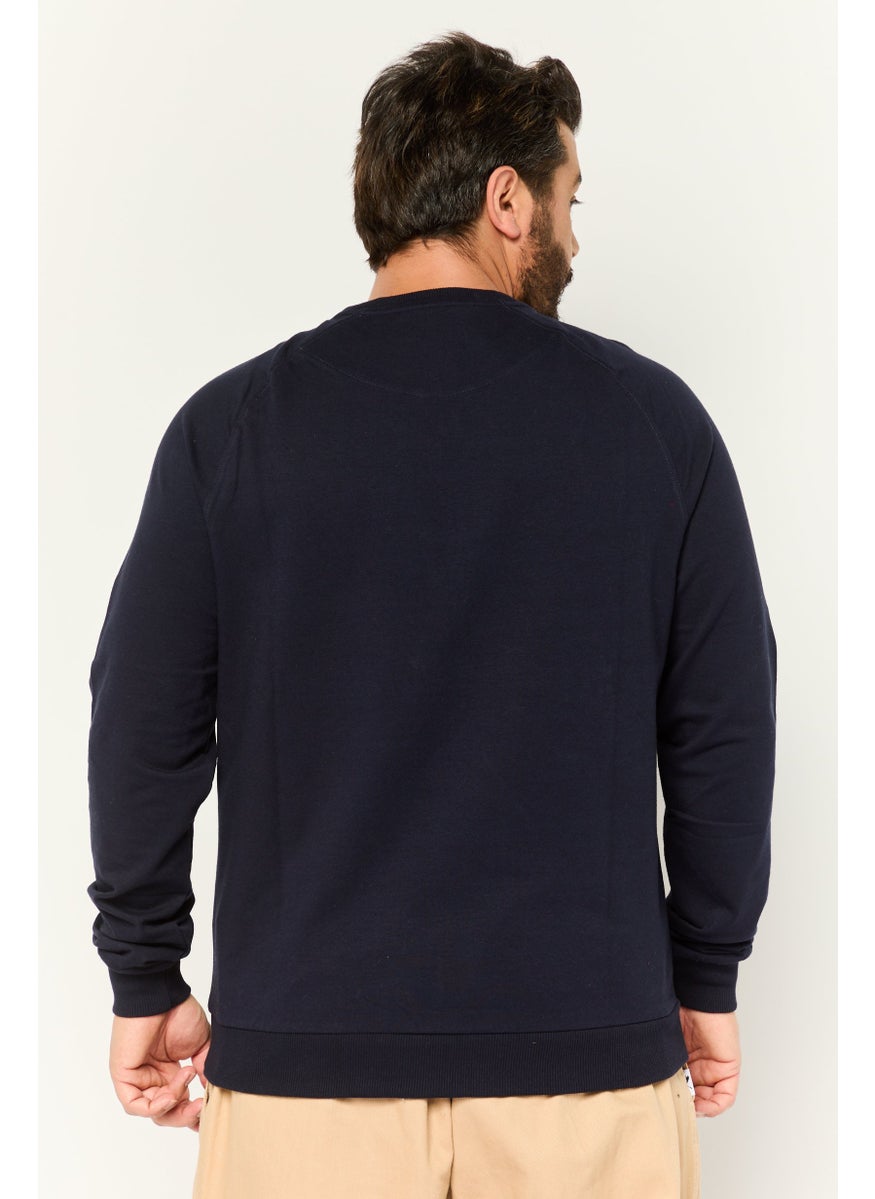 Men Crew Neck Brand Logo Long Sleeves Sweatshirt, Navy Combo