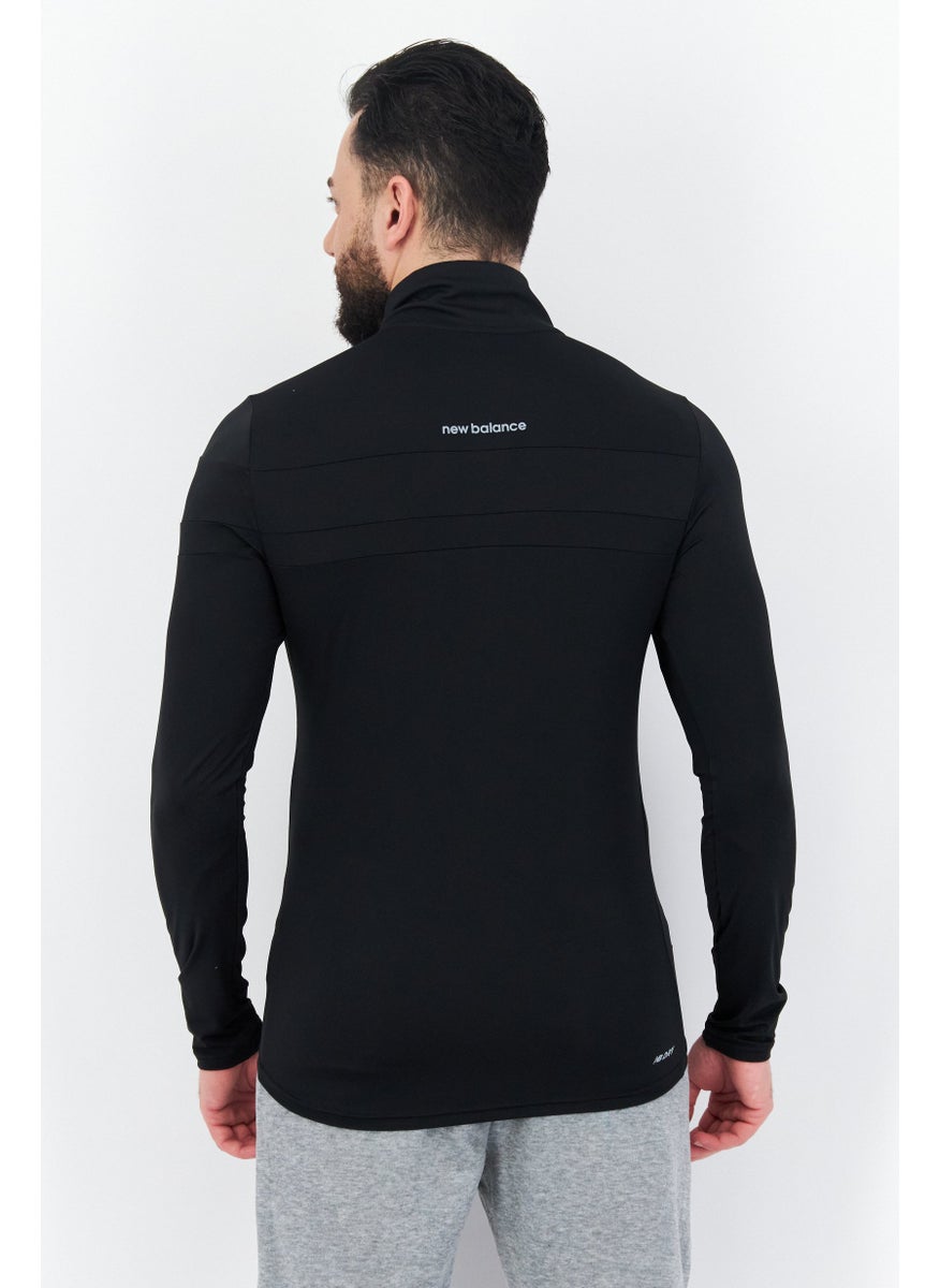 Men Sportswear Fit High Neck Long Sleeves Running Sweatshirt, Black