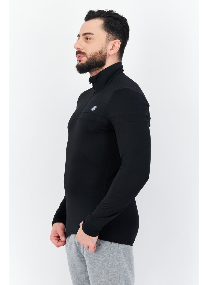 Men Sportswear Fit High Neck Long Sleeves Running Sweatshirt, Black