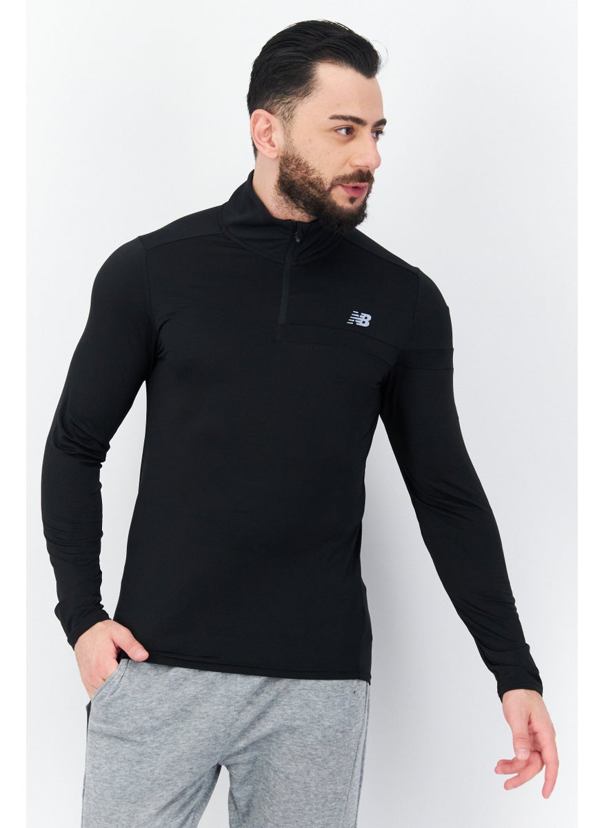 Men Sportswear Fit High Neck Long Sleeves Running Sweatshirt, Black