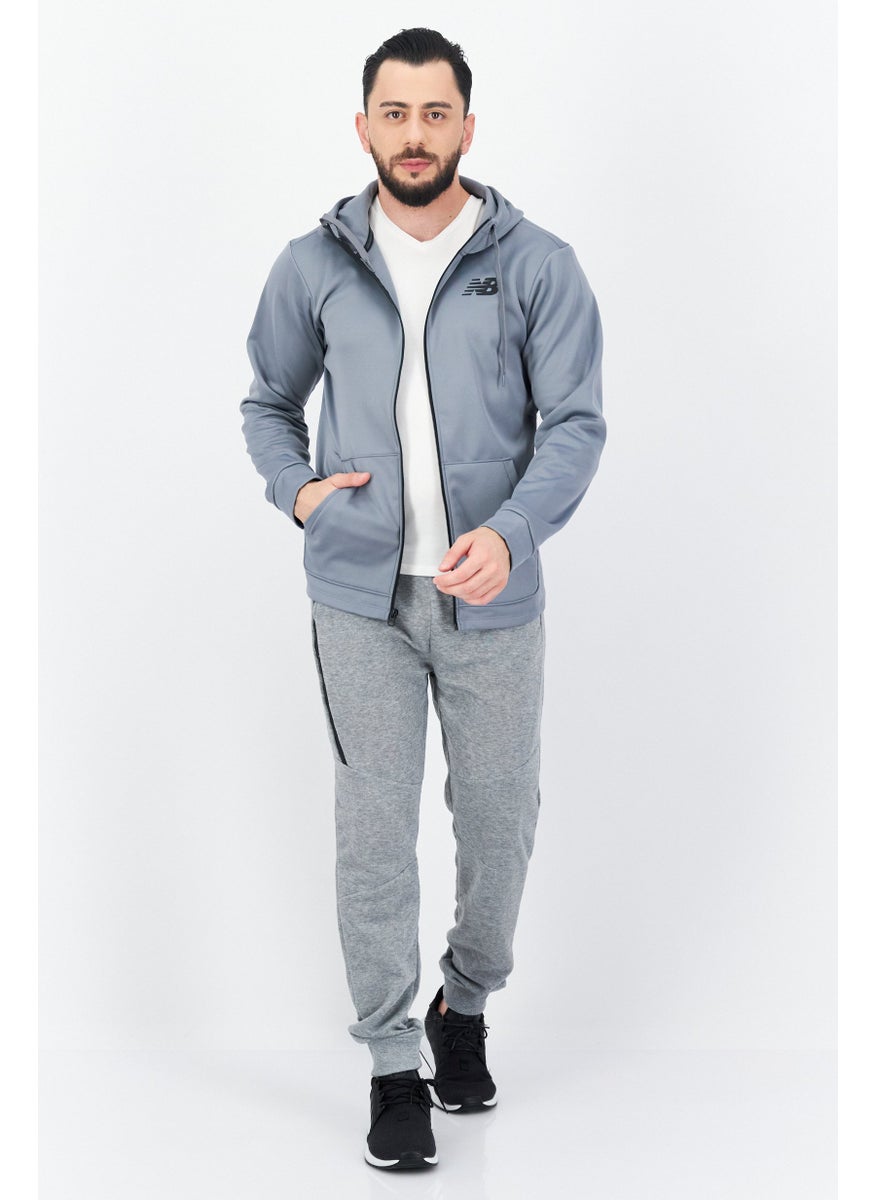 Men Sportswear Fit Brand Logo Hooded Training Jacket, Grey