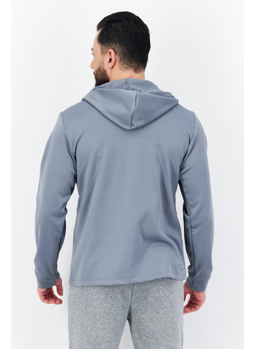 Men Sportswear Fit Brand Logo Hooded Training Jacket, Grey