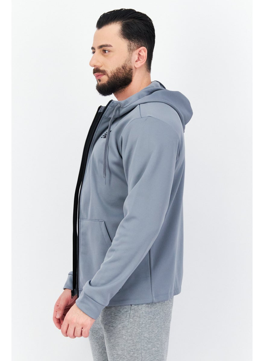 Men Sportswear Fit Brand Logo Hooded Training Jacket, Grey