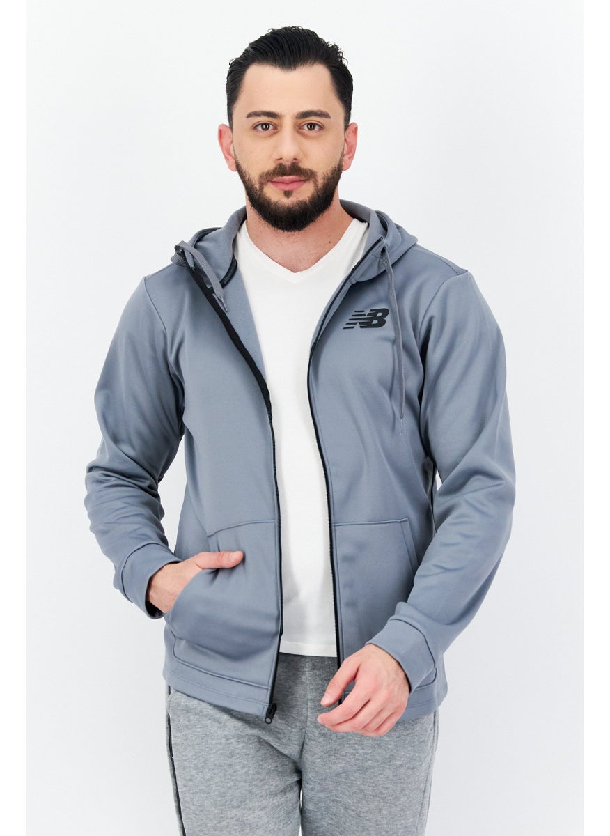 Men Sportswear Fit Brand Logo Hooded Training Jacket, Grey
