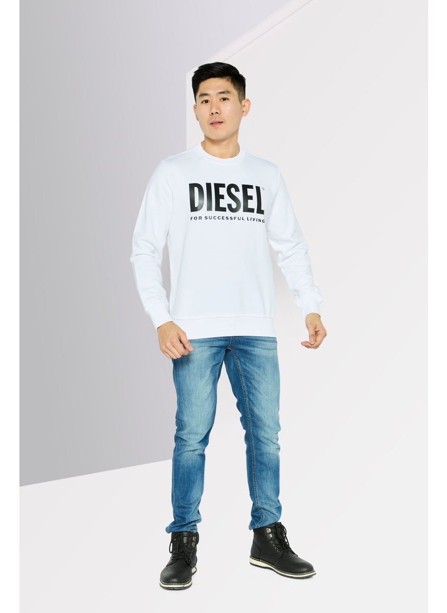 Men Crew Neck Long Sleeve Brand Logo Sweatshirts, White