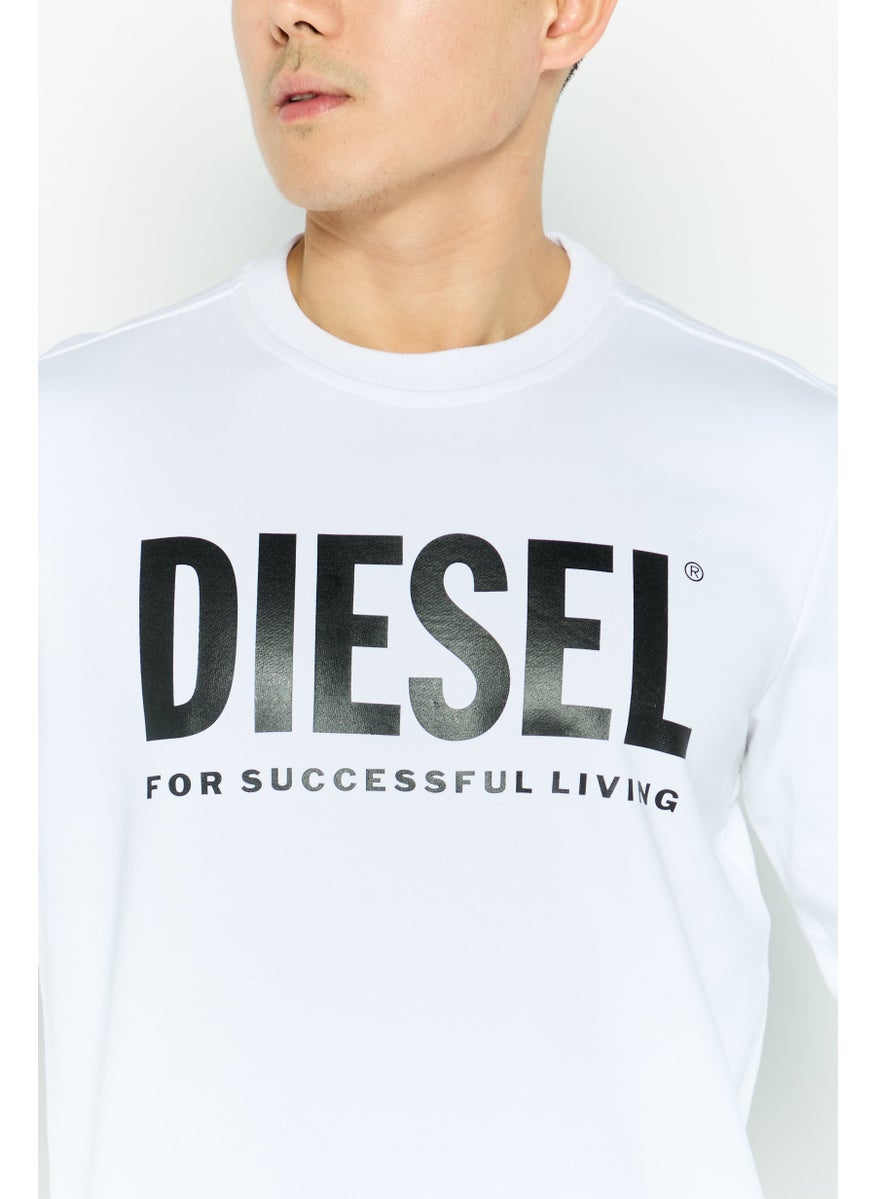 Men Crew Neck Long Sleeve Brand Logo Sweatshirts, White