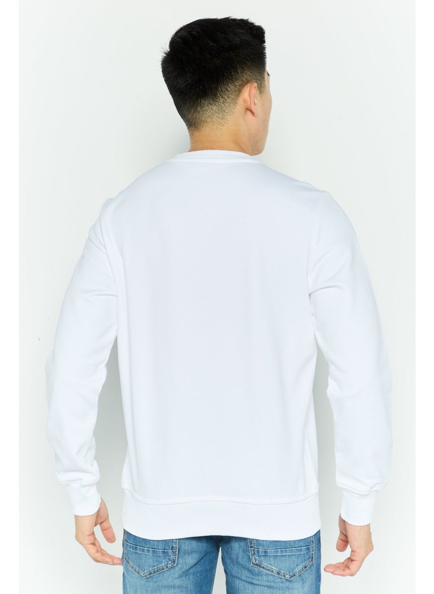 Men Crew Neck Long Sleeve Brand Logo Sweatshirts, White