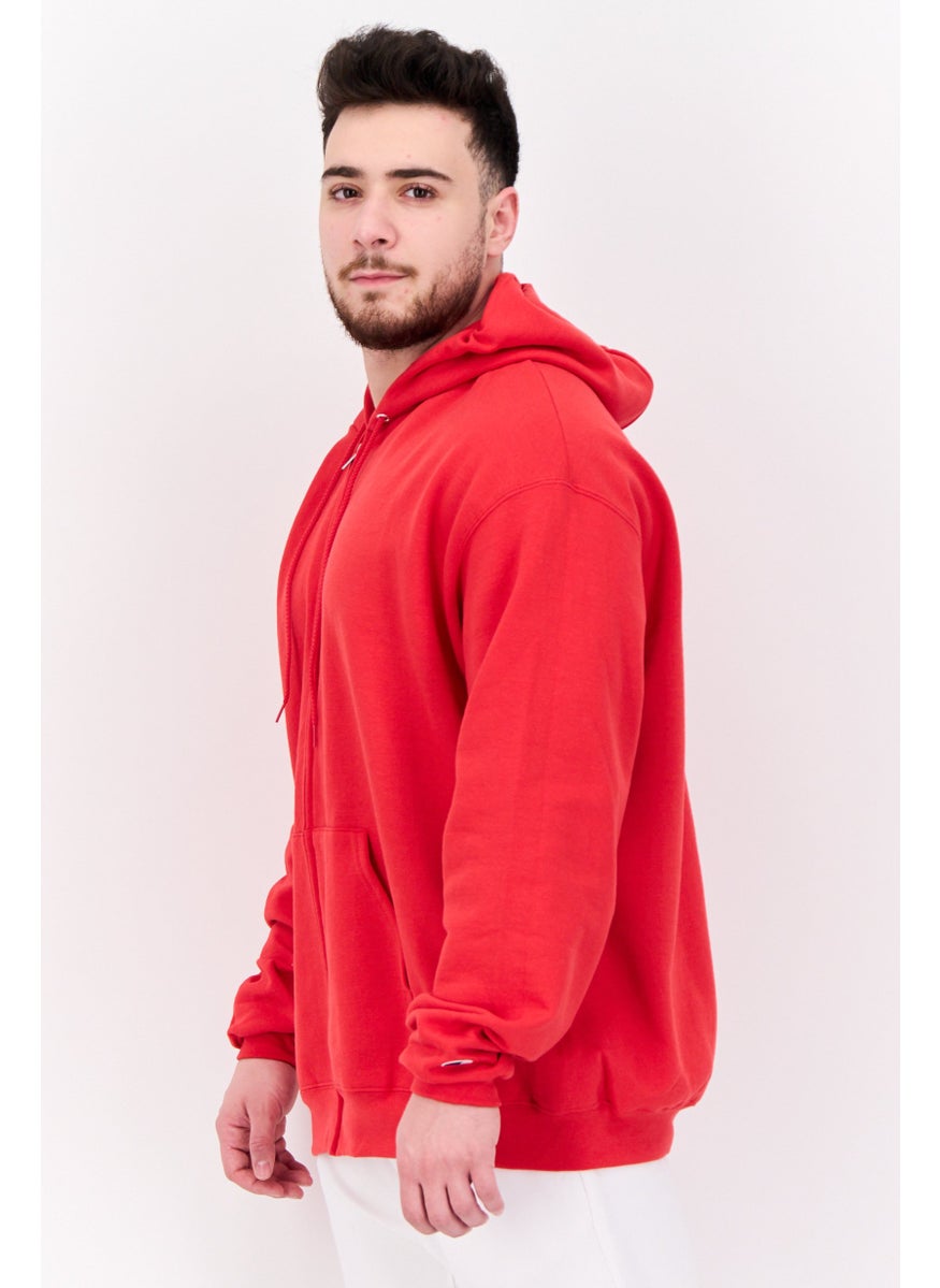 Men Sportswear Fit Long Sleeve Outdoor Full Zip Hoodies, Red