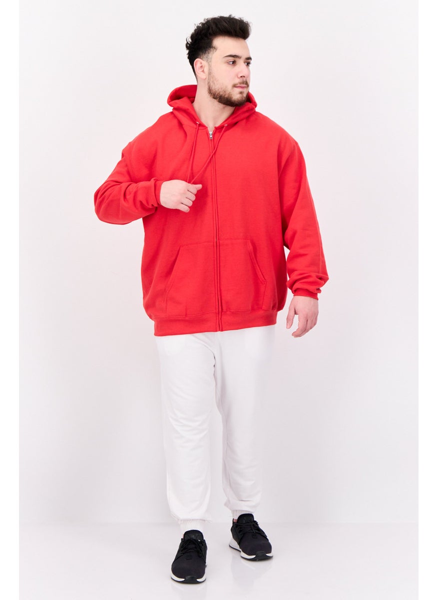 Men Sportswear Fit Long Sleeve Outdoor Full Zip Hoodies, Red