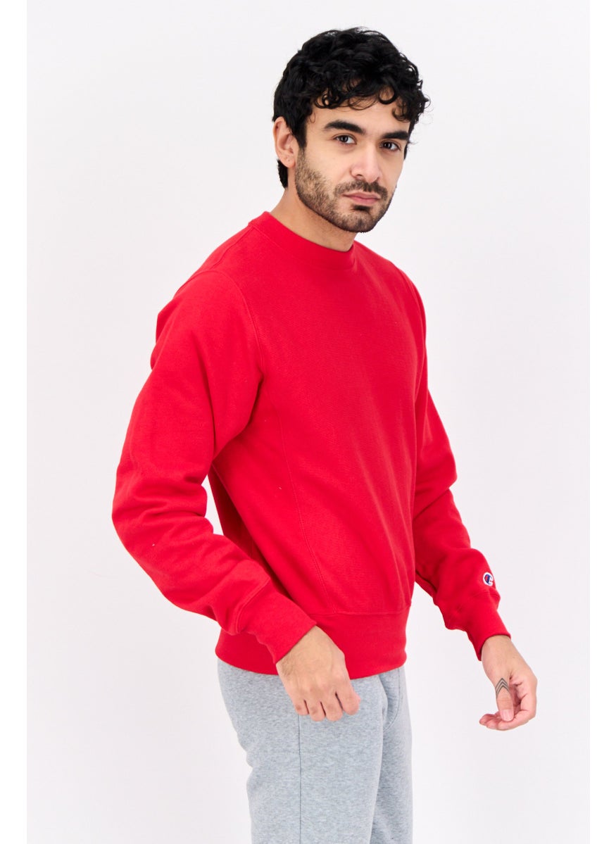 Men Sportswear Fit Long Sleeve Outdoor Sweatshirts, Red