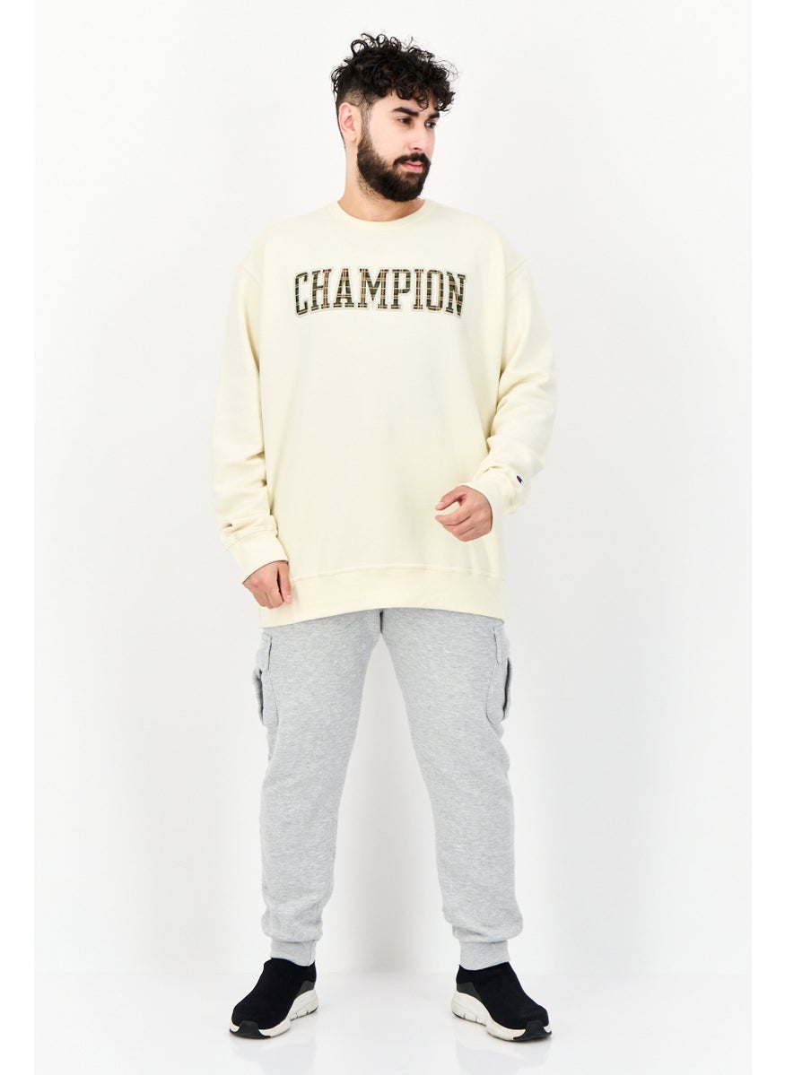 Men Sportswear Fit Brand Logo Outdoor Sweatshirt, Cream