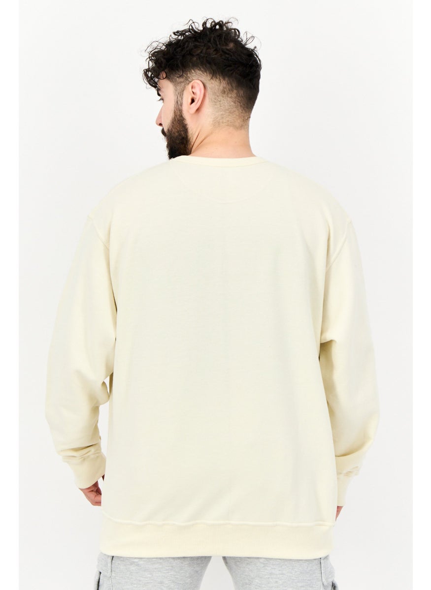 Men Sportswear Fit Brand Logo Outdoor Sweatshirt, Cream