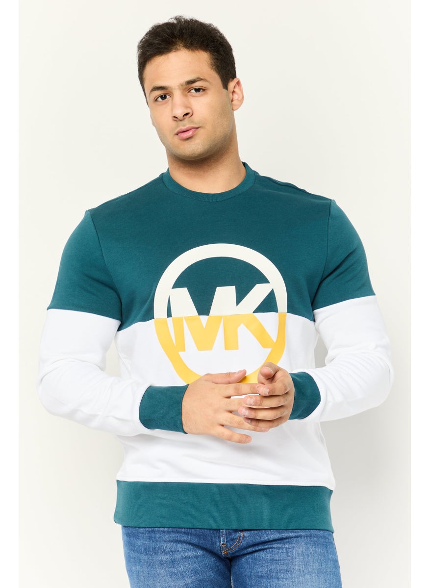 Men Crew Neck Long Sleeves Brand Logo Sweatshirts, Multicolor