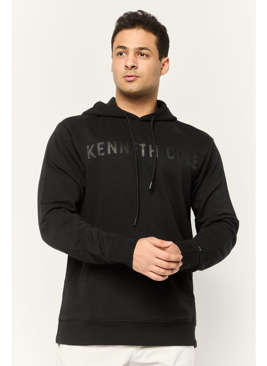 Men Brand Logo Long Sleeve Hoodie, Black