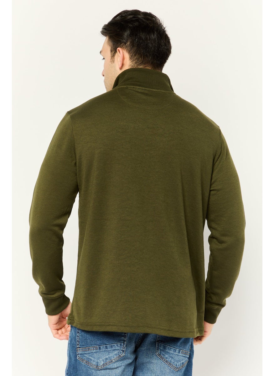 Men Mock Neck Long Sleeve Embroidered Logo Sweatshirt, Forest Green