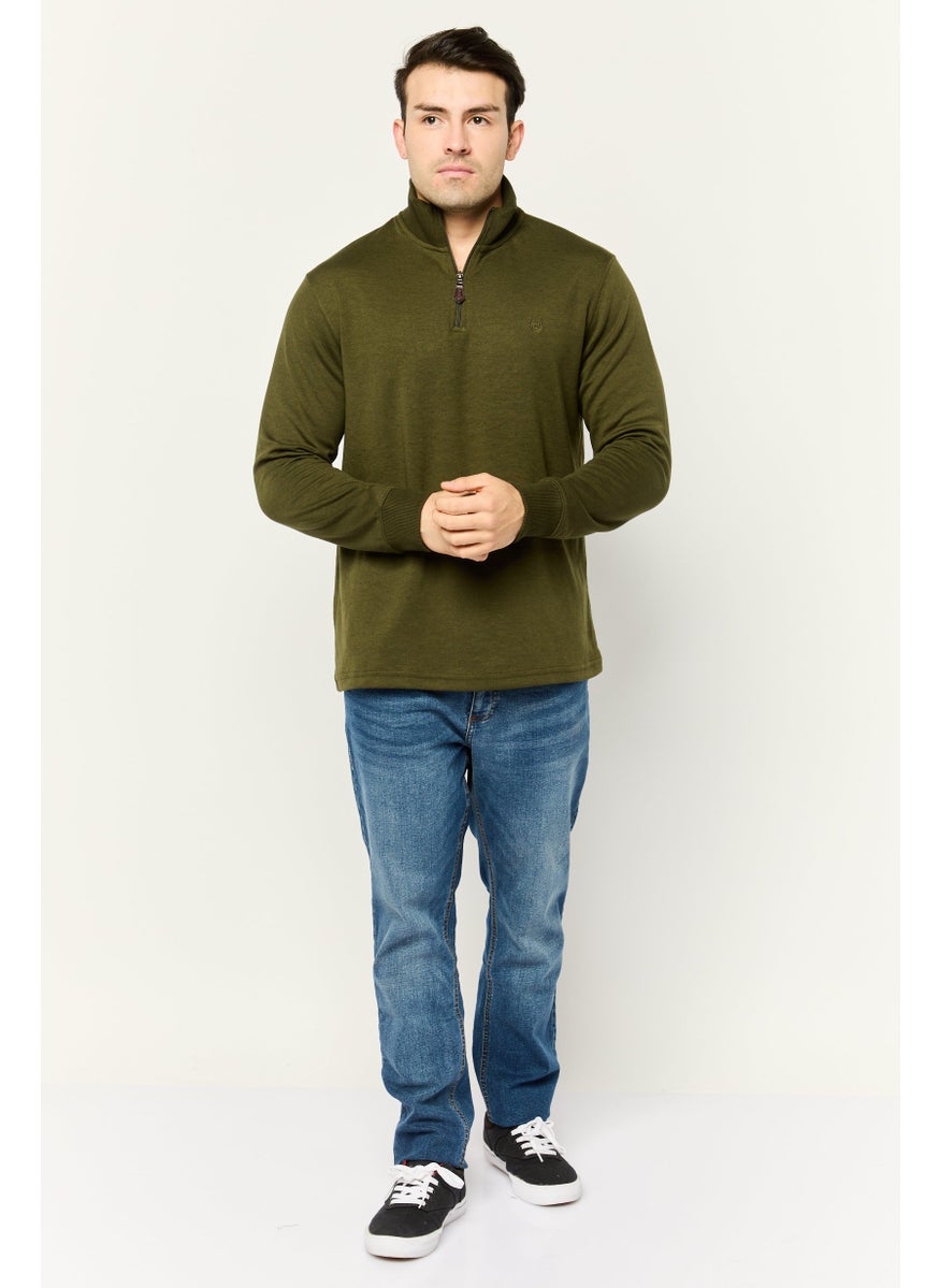 Men Mock Neck Long Sleeve Embroidered Logo Sweatshirt, Forest Green
