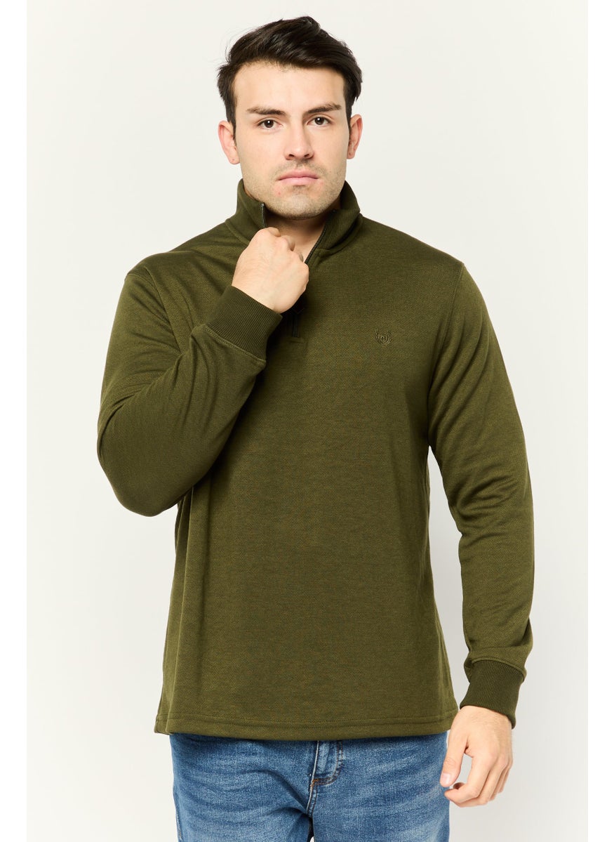 Men Mock Neck Long Sleeve Embroidered Logo Sweatshirt, Forest Green