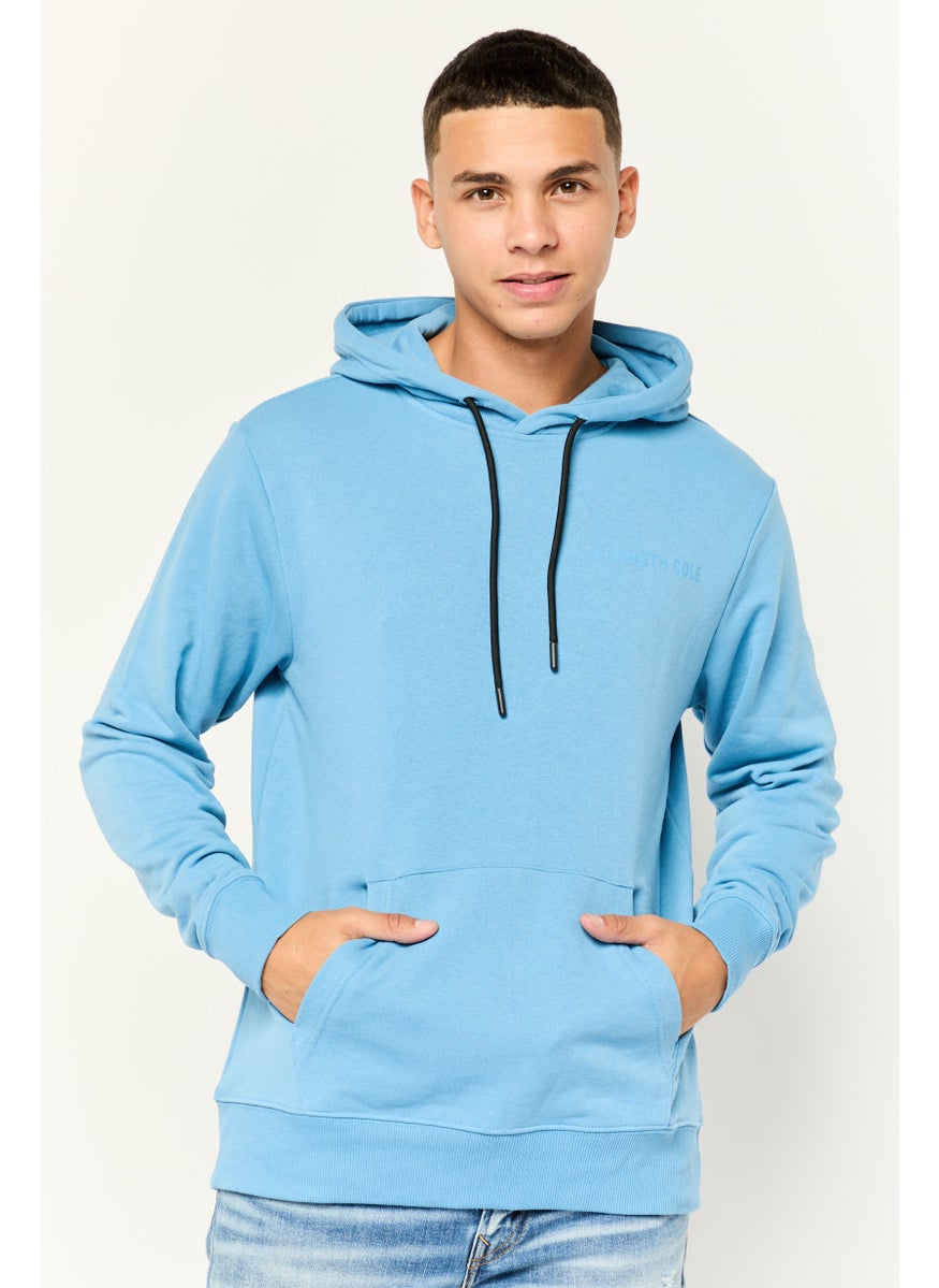 Men Brand Logo Long Sleeves Hoodies, Light Blue