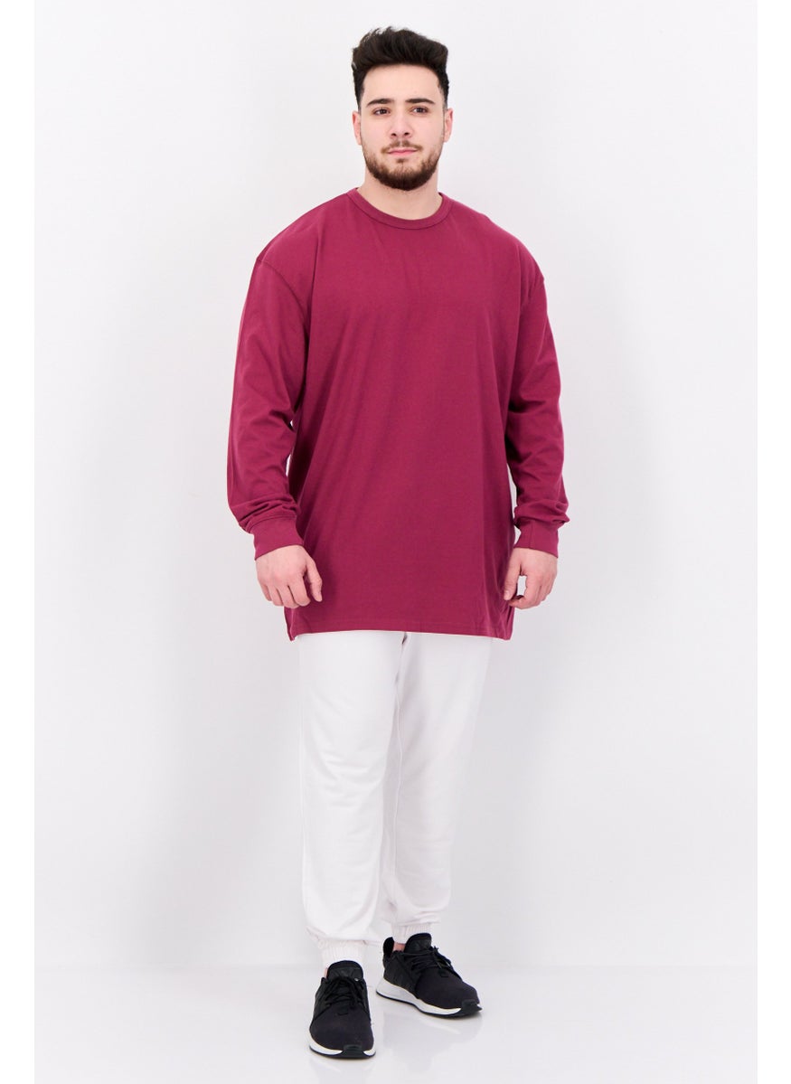 Men Sportswear Fit Brand Logo Long Sleeve Outdoor Sweatshirt, Burgundy